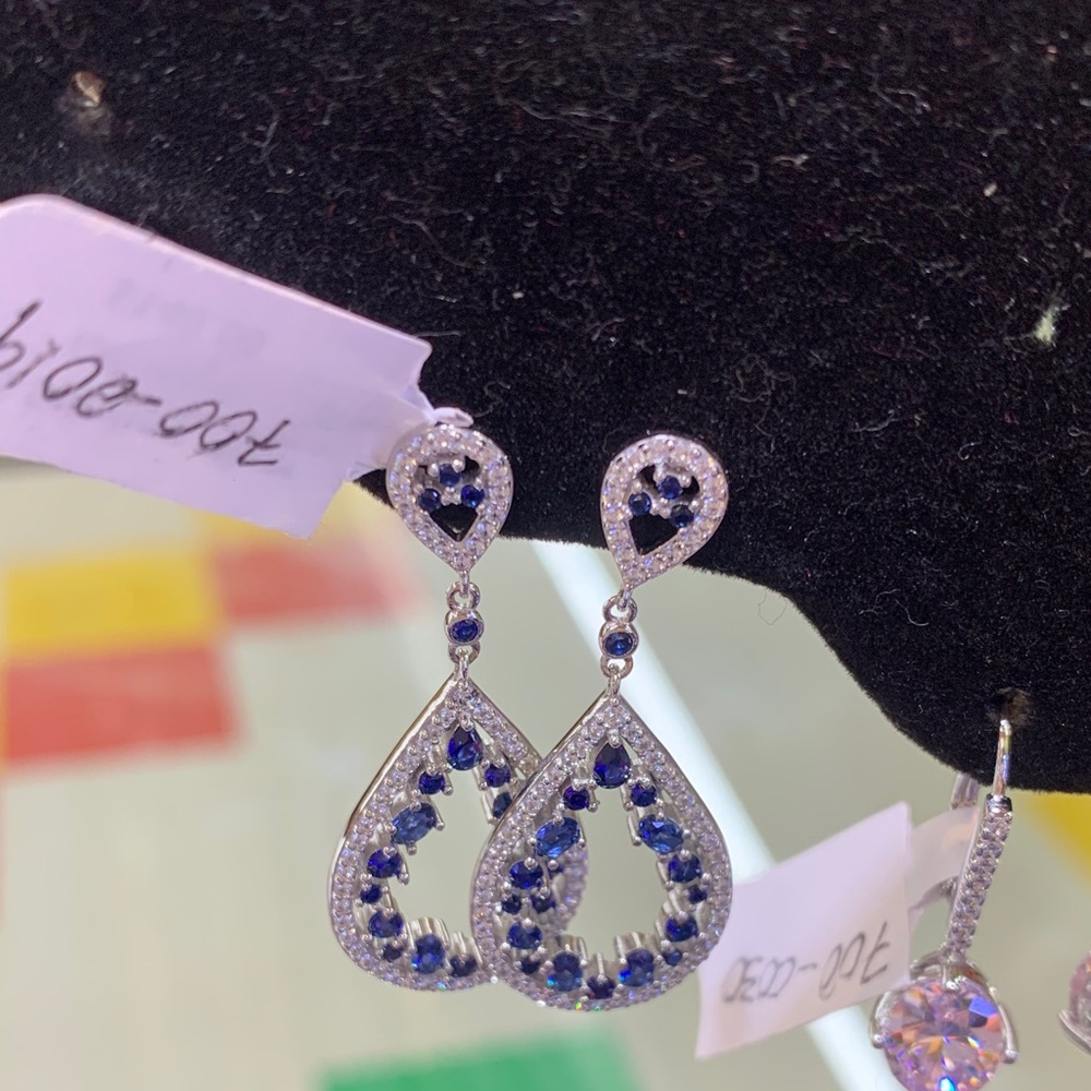 Silver Jeans Silver-Tone Teardrop Earrings with Blue Stones